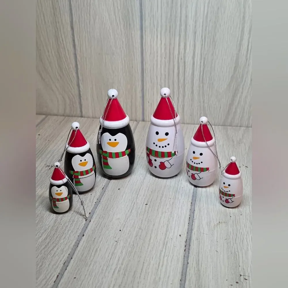 Christmas Nesting Doll Ornaments Penguin & Snowman Christmas Holiday